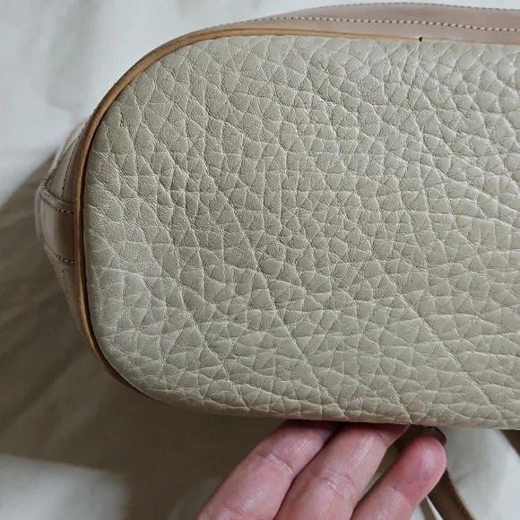 Dooney and Bourke Cream and Tan Pebble Leather Tote Bag - Picture 7 of 12